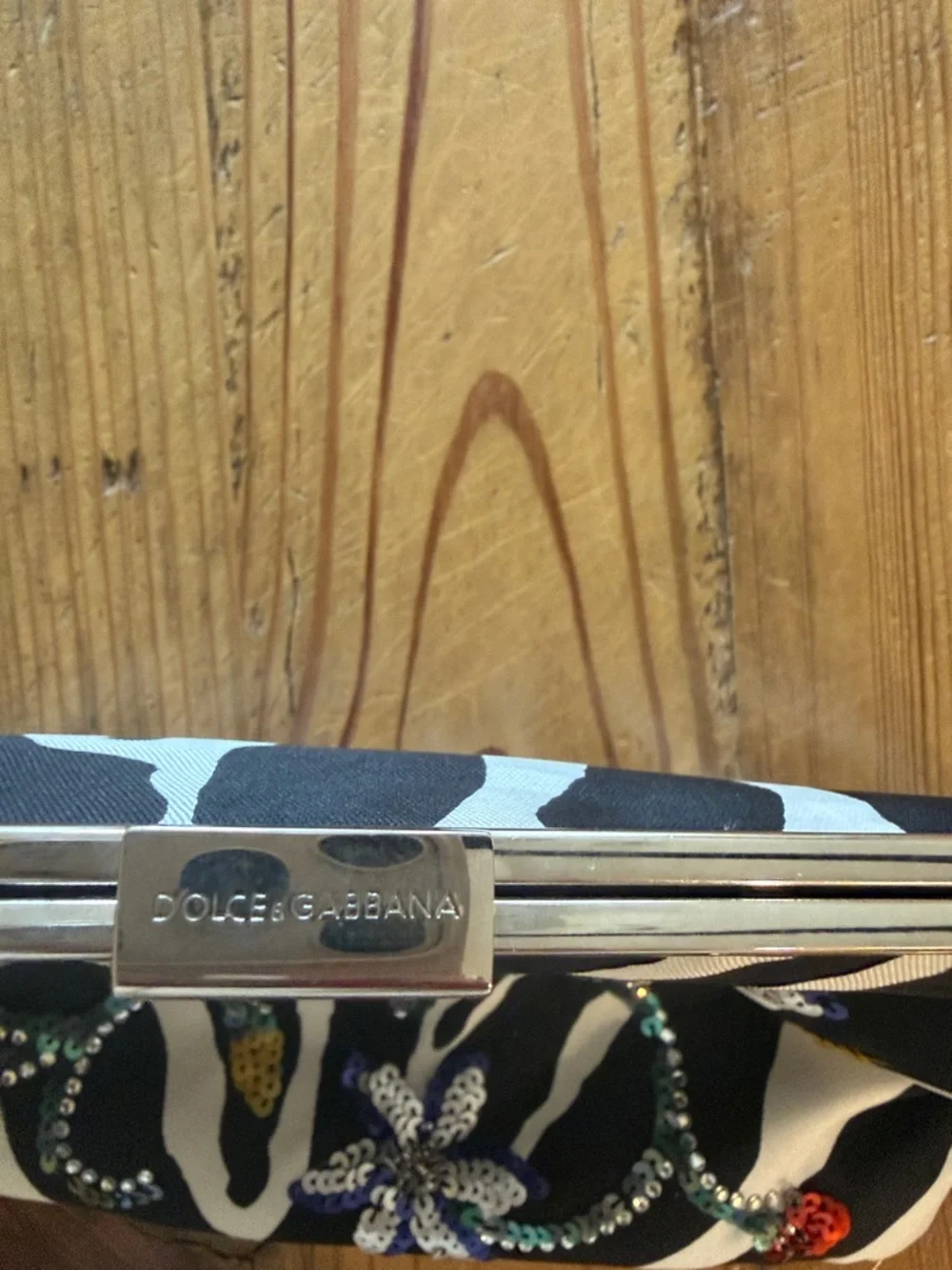 Dolce & Gabbana Black and White Zebra Sequin Floral Shoulder Bag